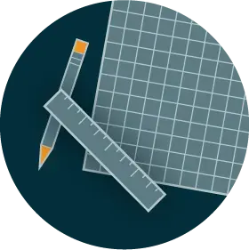 icons of pencil, ruler, and matt