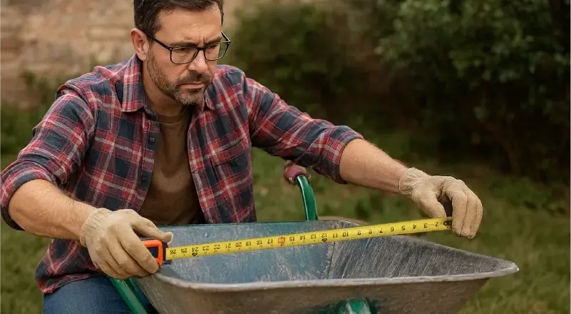 man measuring wheelbarrow